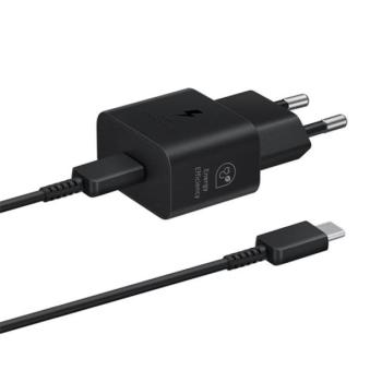 SAMSUNG hálózati töltő Type-C aljzat (25W, GaN, PD gyorstöltő + Type-C kábel) FEKETE kép
