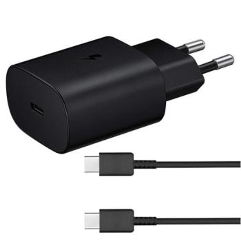 SAMSUNG hálózati töltő Type-C aljzat (5V / 3000mA, 25W, PD gyorstöltés támogatás + EP-DA705BBE Type-C kábel) FEKETE Asus Zenfone 3 5.5 (ZE552KL), Honor 8, Sony Xperia X Compact (F5321), Sony kép
