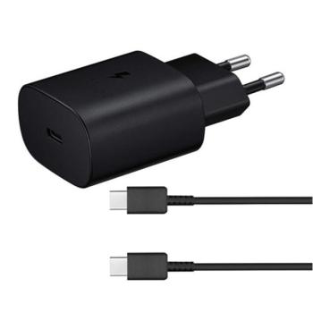 SAMSUNG hálózati töltő Type-C aljzat (5V / 3000mA, 25W, PD gyorstöltés támogatás + EP-DA905BBE Type-C kábel) FEKETE Asus Zenfone 3 5.5 (ZE552KL), Honor 8, Sony Xperia X Compact (F5321), Sony kép