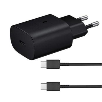 SAMSUNG hálózati töltő Type-C aljzat (5V / 3000mA, 25W, PD gyorstöltés támogatás + EP-DG980BBE Type-C kábel) FEKETE Asus Zenfone 3 5.5 (ZE552KL), Honor 8, Sony Xperia X Compact (F5321), Sony kép
