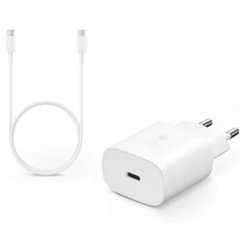SAMSUNG hálózati töltő Type-C aljzat (5V/3A, 25W, PD gyorstöltő + EP-DG980BWE Type-C kábel) FEHÉR kép