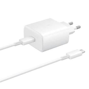SAMSUNG hálózati töltő Type-C aljzat (5V / 3A, 45W, PD gyorstöltés támogatás + Type-C kábel) FEHÉR kép