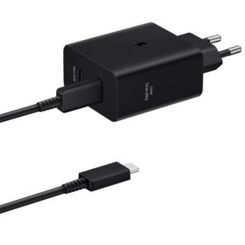 SAMSUNG hálózati töltő USB+Type-C aljzat (50W, PD gyorstöltő + Type-C kábel) FEKETE kép