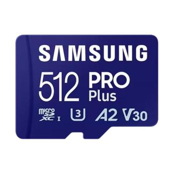 SAMSUNG Memóriakártya, PRO Plus microSDXC kártya 512GB, CLASS 10, UHS-I, U3, V30, A2, + Adapter, R180/W130 kép