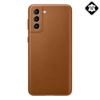 SAMSUNG műanyag telefonvédő (valódi bőr hátlap) BARNA Samsung Galaxy S21 Plus (SM-G996) kép