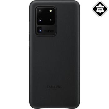 SAMSUNG műanyag telefonvédő (valódi bőr hátlap) FEKETE Samsung Galaxy S20 Ultra (SM-G988F), Samsung Galaxy S20 Ultra 5G (SM-G988B) kép