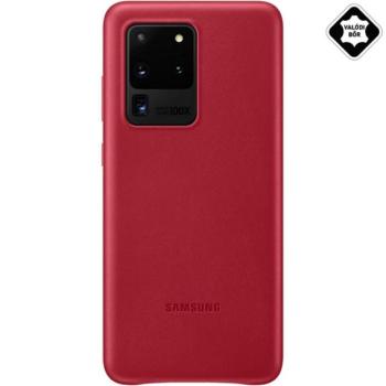 SAMSUNG műanyag telefonvédő (valódi bőr hátlap) PIROS Samsung Galaxy S20 Ultra (SM-G988F), Samsung Galaxy S20 Ultra 5G (SM-G988B) kép