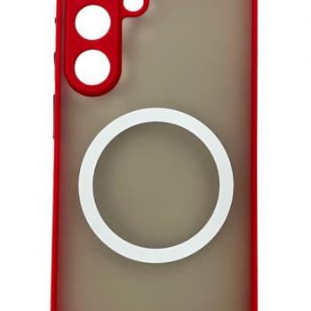 Samsung S25 mágneses műanyag tok, piros-fekete kép