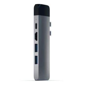 Satechi Aluminum Dual USB-C Pro Hub, 4k HDMI, 2x USB-A 3.0, 1x USB-C, Gigabit Ethernet és kártyaolvasó, szürke kép