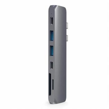 Satechi Aluminum Dual USB-C Pro Hub, 4k HDMI, 2x USB-A 3.0, 2x USB-C, ThunderBolt 3 és kártyaolvasó, szürke kép