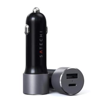 Satechi autós szivargyújtó gyorstöltő, USB-A + USB-C, PD, szürke kép