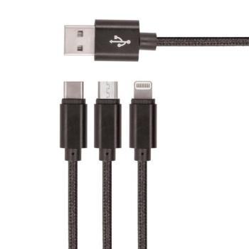 Setty 3in1 USB nejlon kábel fekete kép
