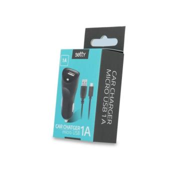 Setty fekete szivartöltőfej 1A + fekete micro usb kábel kép