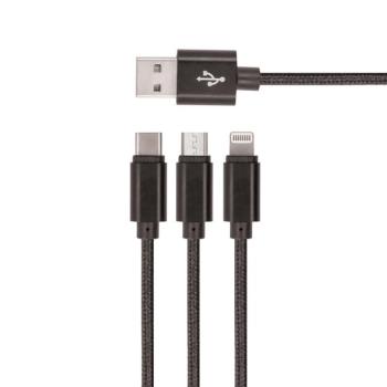 Setty KN3W1-01 USB-A - Type-C/Lightning/micro USB kábel 2A 1m - fekete kép