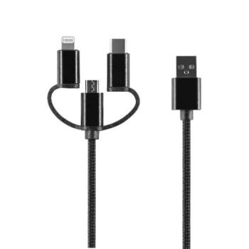 Setty USB-A - Type-C/Lightning/micro USB kábel 2A 1m - fekete kép