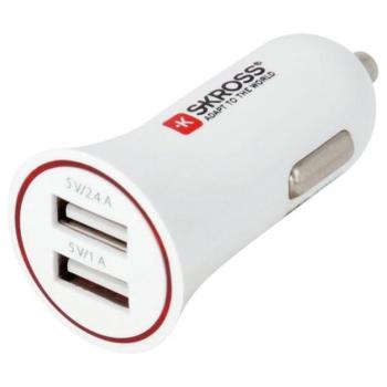 SKROSS autós töltő 2 USB aljzat (5V / 3.4A, gyorstöltés támogatás) FEHÉR kép