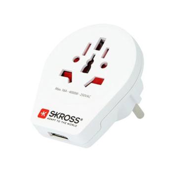 SKROSS hálózati csatlakozó adapter USB aljzat (240V / 16000mA, US, UK, IT, AUS - EU2 pin, földelt, utazótöltő) FEHÉR CAT S60, Apple iPhone 7 Plus 5.5, Apple iPhone 7 4.7, Evolveo Strongphone Q kép