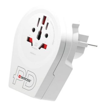 SKROSS utazó töltő USB+Type-C aljzat (250V/2.4A, 20W, EU2 pin - AUS/CH, UK, USA/JPN, CHE, IT, BRA, földelt) FEHÉR kép