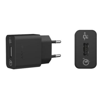 SONY hálózati töltő USB aljzat (5V / 2700 mA, PD gyorstöltés támogatás) FEKETE Asus Zenfone Go (ZC500TG), Samsung Galaxy J3 (2016) SM-J320, OnePlus X, Samsung Galaxy J5 (2016) SM-J510, LG Styl kép