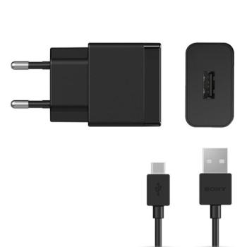 SONY hálózati töltő USB aljzat (5V / 2700mA, PD gyorstöltés támogatás + UCB20 Type-C kábel) FEKETE Asus Zenfone 3 5.5 (ZE552KL), Honor 8, Sony Xperia X Compact (F5321), Sony Xperia XZ (F8331) kép