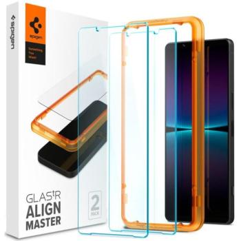 Sony Xperia 1 VI, Kijelzővédő fólia, ütésálló fólia (az íves részre is!), Tempered Glass (edzett üveg), Full Cover, Spigen Glastr Alignmaster, Clear - 2 db /csomag kép