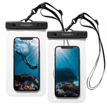 SPIGEN A601 vízhatlan / vízálló tok, AQUA 2db (univerzális, IPX8, nyakba akasztható, 6.8&quot; méret) ÁTLÁTSZÓ CAT S60, Apple iPhone 7 4.7, Blackberry DTEK50 , Vodafone Smart turbo 7 (VFD500 kép
