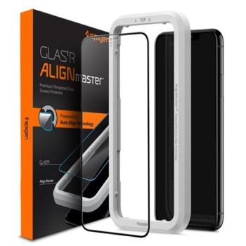 SPIGEN ALM FC képernyővédő üveg (2.5D, ujjlenyomatmentes, extra karcálló, 9H, ultravékony, 0.3mm, színkiemelés) FEKETE Apple iPhone 11, Apple iPhone XR 6.1 kép