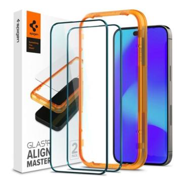 SPIGEN ALM FC képernyővédő üveg 2db (2.5D, extra karcálló, 9H, ultravékony, színkiemelés) FEKETE Apple iPhone 14 Pro kép