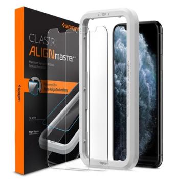 SPIGEN ALM FC képernyővédő üveg 2db (2.5D, ujjlenyomatmentes, extra karcálló, 9H, ultravékony, színkiemelés) ÁTLÁTSZÓ Apple iPhone 11, Apple iPhone XR 6.1 kép