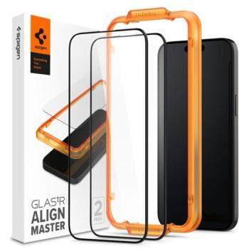 SPIGEN ALM FC képernyővédő üveg 2db (2.5D, ujjlenyomatmentes, extra karcálló, 9H, ultravékony, színkiemelés) ÁTLÁTSZÓ Apple iPhone 15 Plus kép