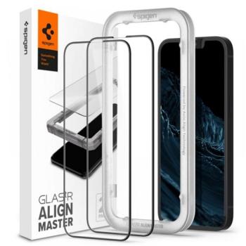 SPIGEN ALM FC képernyővédő üveg 2db (2.5D, ujjlenyomatmentes, extra karcálló, 9H, ultravékony, színkiemelés) FEKETE Apple iPhone 13, Apple iPhone 13 Pro kép