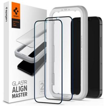 SPIGEN ALM FC képernyővédő üveg 2db (2.5D, ujjlenyomatmentes, karcálló, 9H, ultravékony, színkiemelés) FEKETE Apple iPhone 12 Pro, Apple iPhone 12 kép