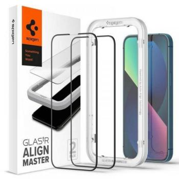Spigen Alm Glass FC iPhone 13/13 Pro 2db Edzett üveg fekete kijelzővédő fólia kép