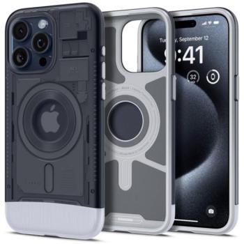 SPIGEN CLASSIC C1 szilikon telefonvédő (közepesen ütésálló, légpárnás sarok, Magsafe kompatibilis) SZÜRKE Apple iPhone 15 Pro kép