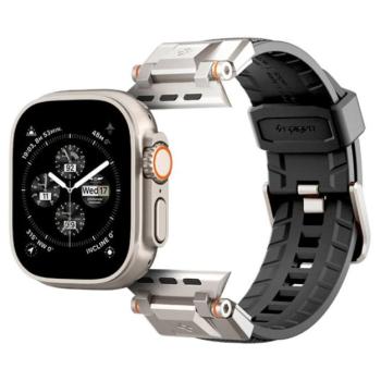 SPIGEN DURAPRO ARMOR pótszíj (egyedi méret, szilikon, állítható, fém csat) FEKETE Apple Watch Series 7 45mm, Apple Watch Series 4 44mm, Apple Watch Series 6 44mm, Apple Watch Series 5 44mm, App kép