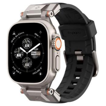 SPIGEN DURAPRO ARMOR PU pótszíj (egyedi méret, nagy, bőr hatású, állítható, fém csat) FEKETE Apple Watch Ultra 2 49mm, Watch Ultra 49mm kép