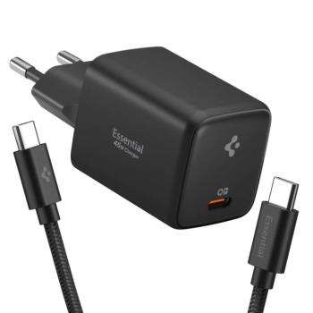 Spigen EE451EU Essential USB-C töltő adapter + USB-C töltő- és adatkábel, 45W, 1m, fekete kép