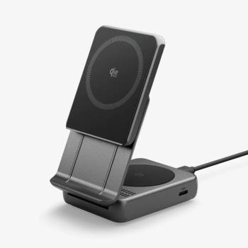 Spigen EF302MOQ 2in1 Magfit vezeték nélküli wireless gyorstöltő, mágneses, 25W, fekete kép