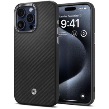SPIGEN ENZO ARAMID telefonvédő (Magsafe, karbon minta) FEKETE Apple iPhone 15 Pro Max kép