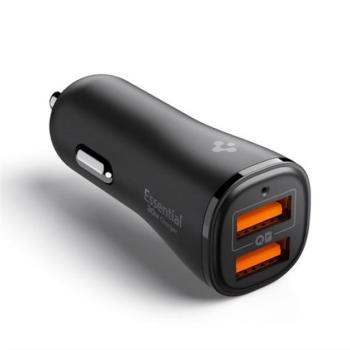 SPIGEN ESSENTIAL autós töltő 2 USB aljzat (30W, PD gyorstöltő 3.0) FEKETE kép