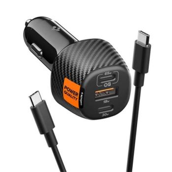 SPIGEN ESSENTIAL EV1133 autós töltő USB+2 Type-C aljzat (113W, PD gyorstöltő 3.0 + Type-C kábel) FEKETE kép