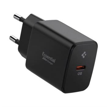 SPIGEN ESSENTIAL hálózati töltő Type-C aljzat (20W, GaN, PD gyorstöltő 3.0) FEKETE kép