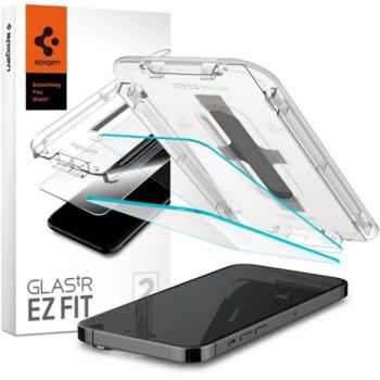 SPIGEN EZ FIT HD képernyővédő üveg 2db (2.5D, tokbarát, ultravékony, 0.2mm, 9H + segédkeret) ÁTLÁTSZÓ Apple iPhone 14 Pro Max kép