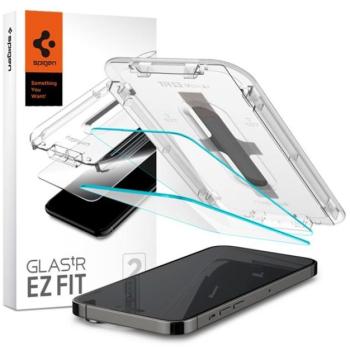 SPIGEN EZ FIT HD képernyővédő üveg 2db (2.5D, tokbarát, ultravékony, 0.2mm, 9H + segédkeret) ÁTLÁTSZÓ Apple iPhone 14 Pro kép