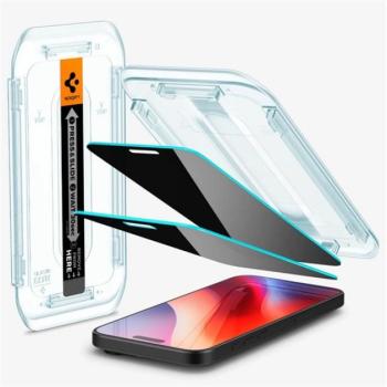 SPIGEN EZ FIT képernyővédő üveg 2db (2.5D, betekintés védelem, 0.2mm, 9H + segédkeret) ÁTLÁTSZÓ Apple iPhone 16 Pro Max kép