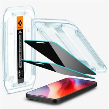 SPIGEN EZ FIT képernyővédő üveg 2db (2.5D, betekintés védelem, 0.2mm, 9H + segédkeret) ÁTLÁTSZÓ Apple iPhone 16 Pro kép