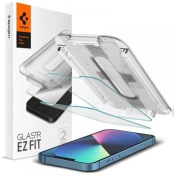 SPIGEN EZ FIT képernyővédő üveg 2db (2.5D full cover, tokbarát, ultravékony, 0.2mm, 9H + segédkeret) ÁTLÁTSZÓ Apple iPhone 13 mini kép