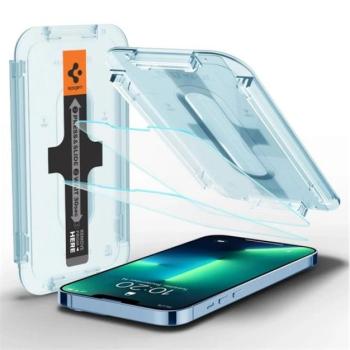 SPIGEN EZ FIT képernyővédő üveg 2db (2.5D full cover, tokbarát, ultravékony, 0.2mm, 9H + segédkeret) ÁTLÁTSZÓ Apple iPhone 13 Pro Max kép