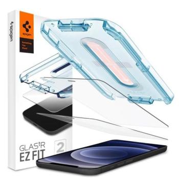 SPIGEN EZ FIT képernyővédő üveg 2db (2.5D, tokbarát, ultravékony, 0.2mm, 9H + segédkeret) ÁTLÁTSZÓ Apple iPhone 12 kép