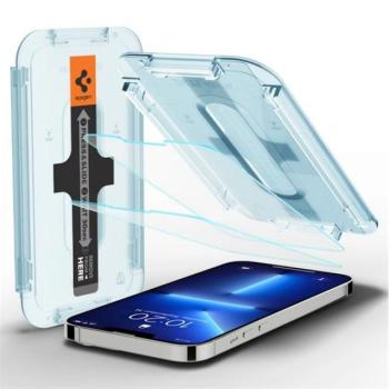 SPIGEN EZ FIT képernyővédő üveg 2db (2.5D, tokbarát, ultravékony, 0.2mm, 9H + segédkeret) ÁTLÁTSZÓ Apple iPhone 13, Apple iPhone 13 Pro kép
